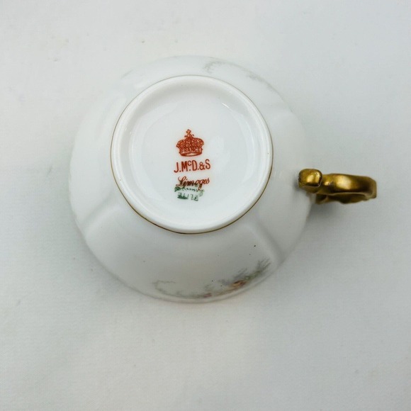 Limoges Elite 6 Cup & Saucer Set Lot Pink Yellow Floral Spray Gold Rim J.Mc.D&S - Picture 10 of 14